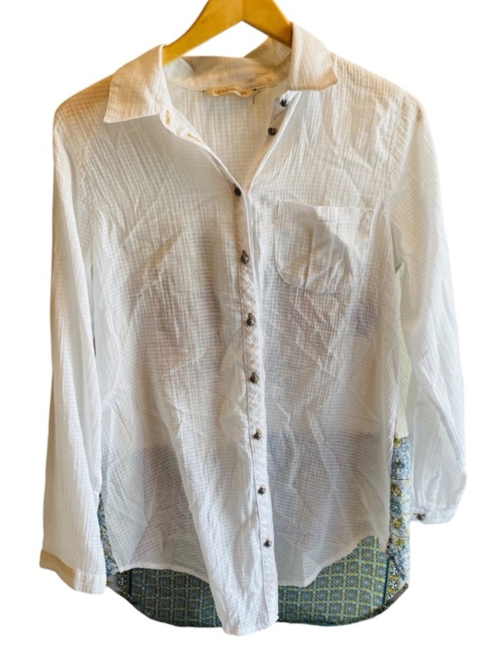 SOFT SURROUNDINGS Waffle Knit Floral Back Tunic Western Button Down Tunic Top
